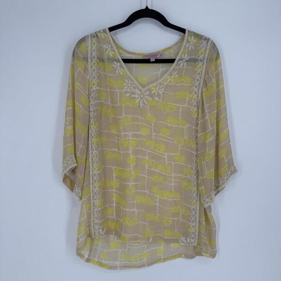 Calypso St. Barth top medium M yellow beaded silk sheer beachy feminine summer - Picture 1 of 6